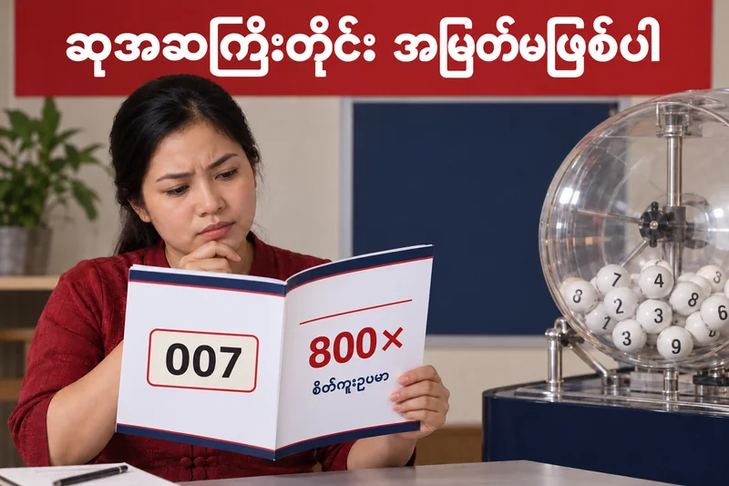 ထီဆု 800 ဆကြီးလျှင် ညီမျှရန် ကိုက်နိုင်ခြေ ဘယ်လောက်လိုသလဲ — စိတ်ကူးထီဆိုင်ရာ သရုပ်ဖော်ပုံ။