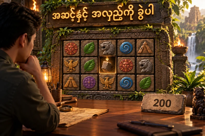 ကျောက်တုံးသင်္ကေတများ ကျလာသော မူရင်းသရုပ်ဖော်စလော့နှင့် လောင်းကြေးတစ်ကြိမ်ကို ပြထားပုံ